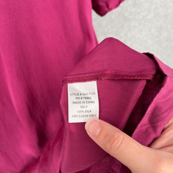 Froxx Womens 100% Silk Puff Bubble Sleeve Midi Shift Dress Size M Berry Red - Picture 7 of 11